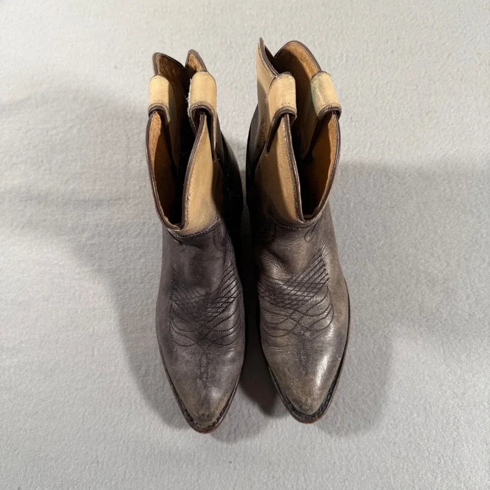 Frye Billy Short Western Boots Womens 7 Grey Tan Distressed Leather Ombre Ankle